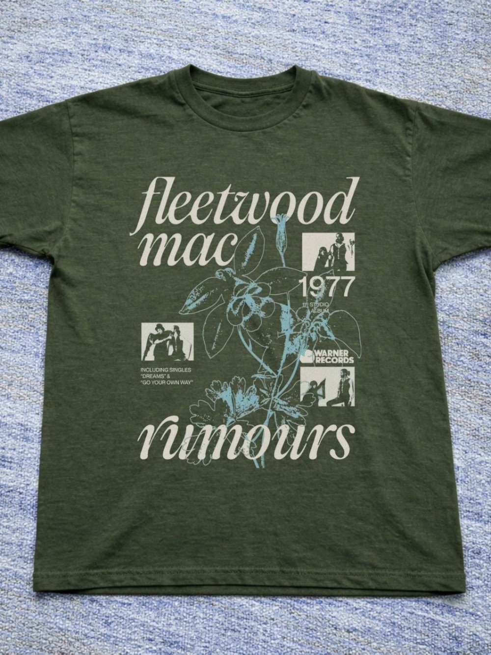 'Rumours' 1977 Gildan Green Graphic Tee, Fleetwood Mac T-Shirt, Vintage 90 Style